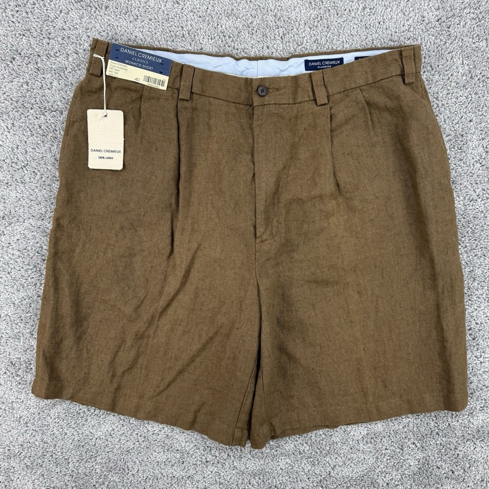 Daniel Cremieux Monaco Shorts Men 40 NWT Almond 100% Linen Pleats Italian Fabric